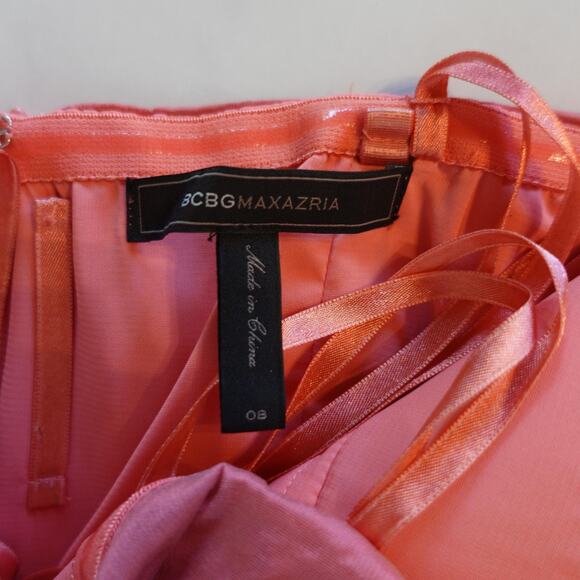 BCBGMAXAZRIA Dress Womens 8 Coral Fleur Strapless Ruched Taffeta Lace Mini Party - Picture 7 of 11